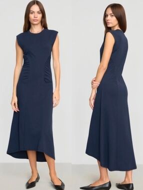 Modern Citizen Navy Cotton Lenox Side Ruched Midi Dress